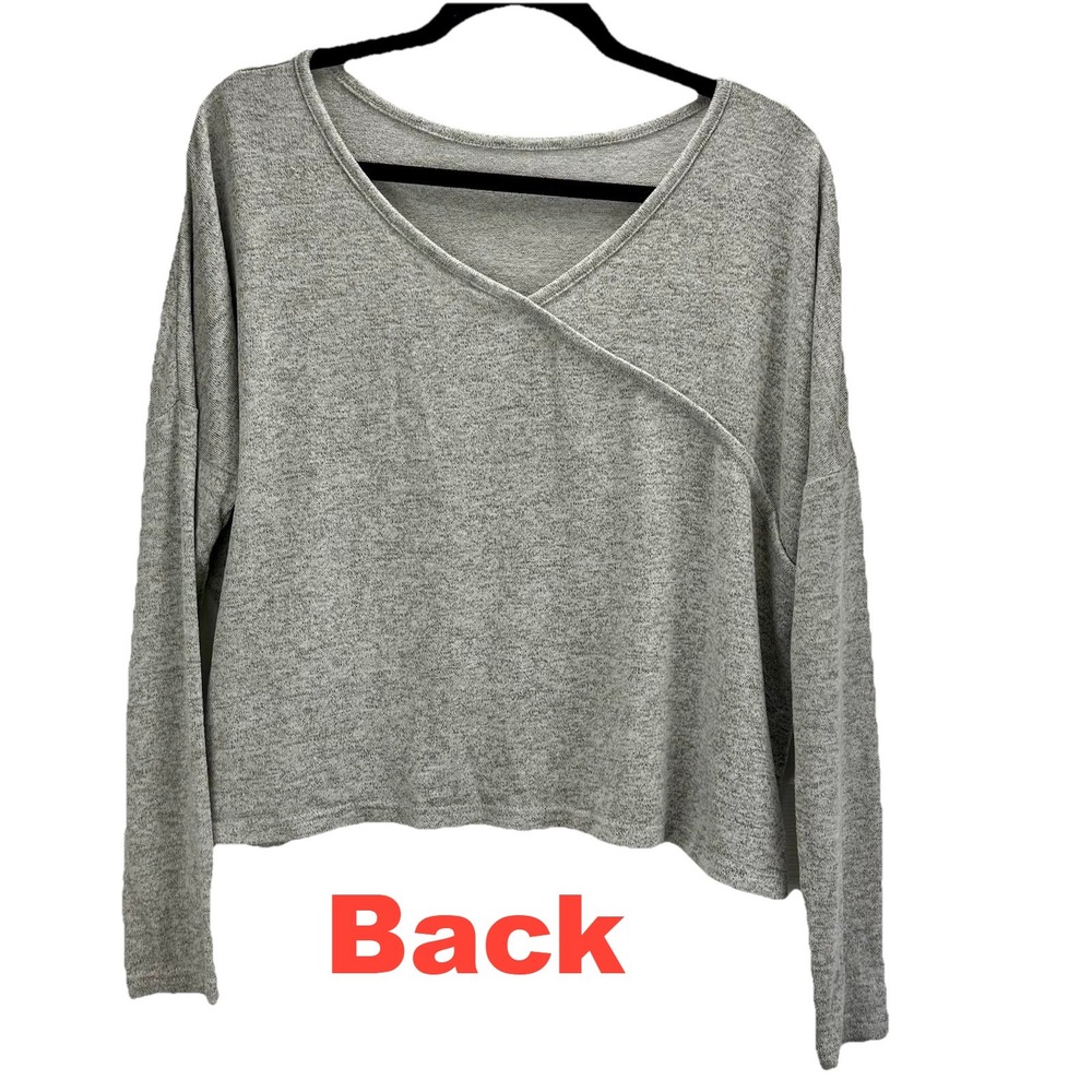 Roxy Gray Heather Long-Sleeve Womens Knit Top With Asymmetrical V-Back Size‎ S